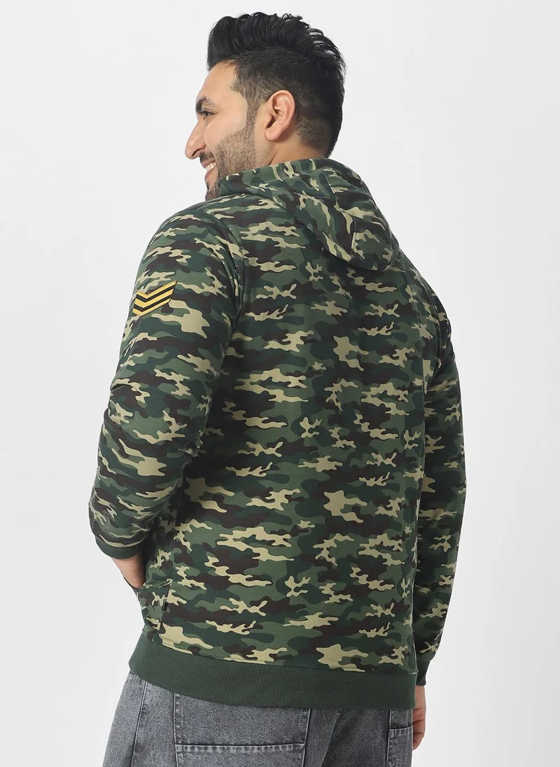Urbano Fashion  Urbano Plus Men's Green Cotton Camouflage Printed Hooded Neck Sweatshirt for Men | Best Price UAE